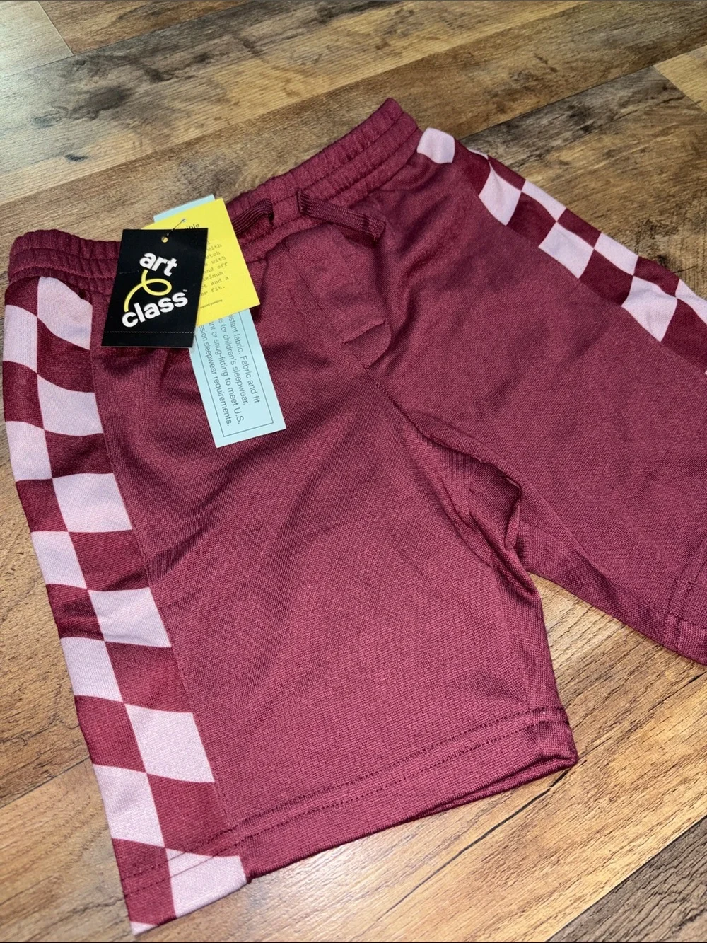 “Art Class” | S 6/7 | Maroon Shorts with Light Pink Checker Side Panels
